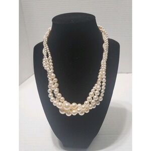 Vintage RMN Twisted Three Row‎ Faux Pearl Necklace
